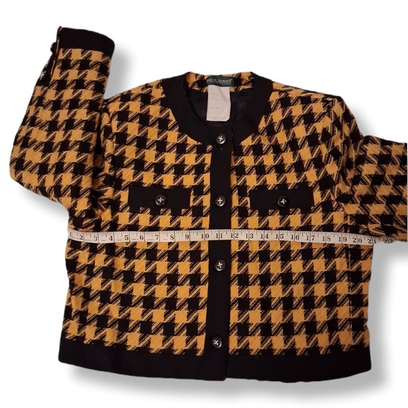 HARVÉ BERNARD Vintage Tweed Houndstooth Blazer Jacket - Black and Yellow Size 12 - Picture 7 of 10